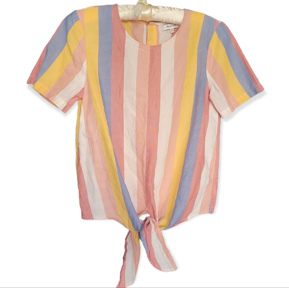 Madewell Button-Back Tie Tee‎ in Sherbet Stripe Size XXS - Picture 1 of 14
